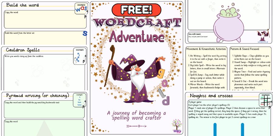 wordcraft adventure spelling activities wizard theme